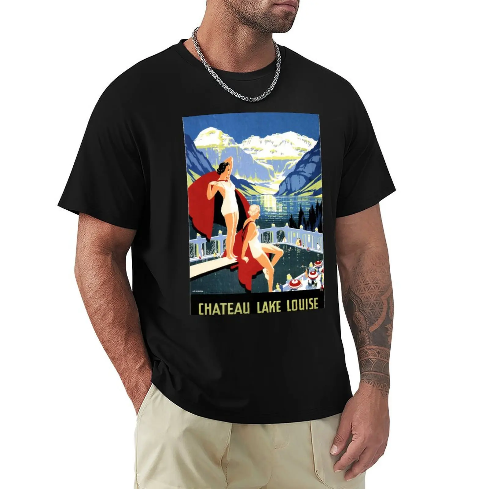 Chateau LAKE LOUISE Hotel Canadian Rockies Vintage Travel T-Shirt plain oversizeds mens t shirts