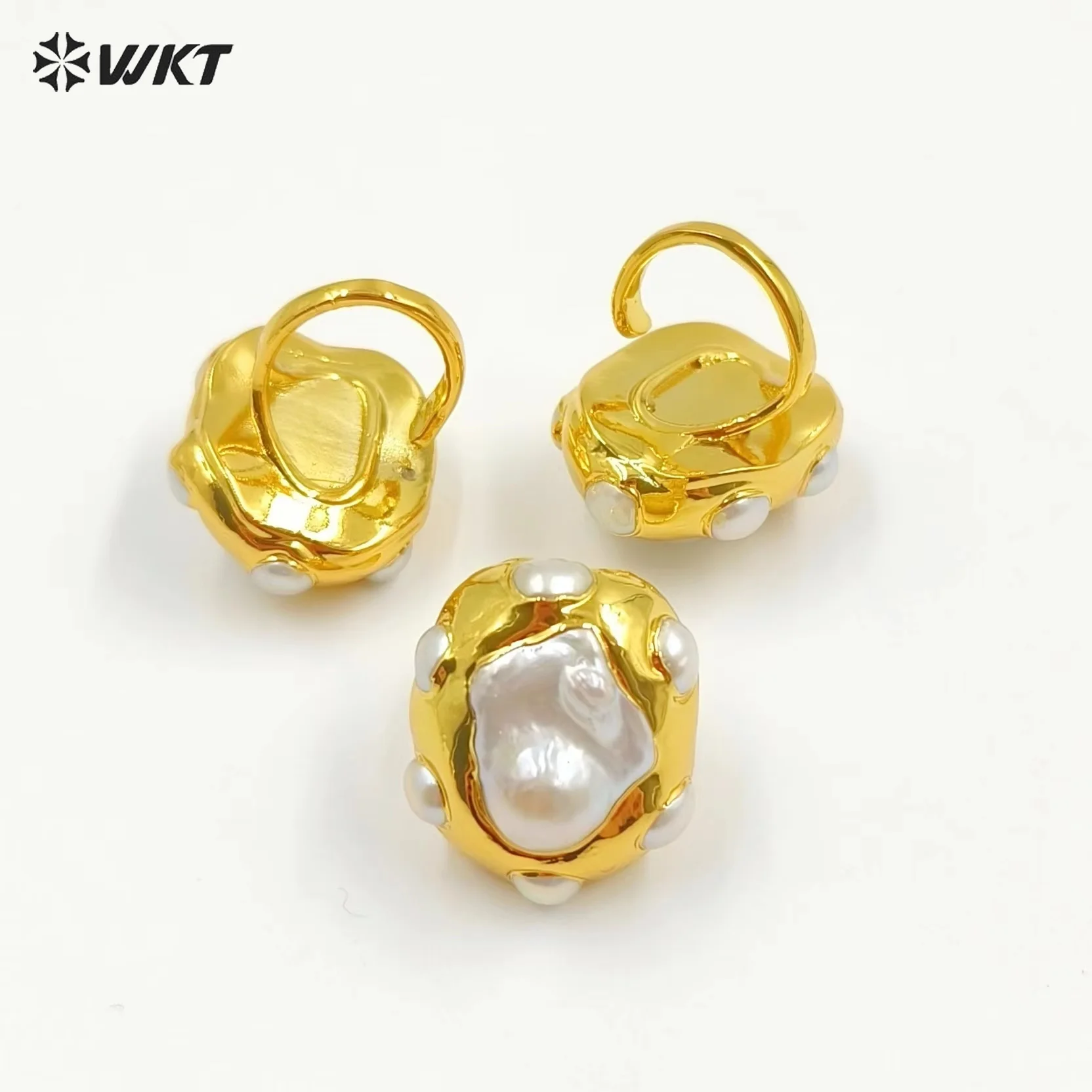 

WT-MPR075 Women Natural Freshwater Pearl Teardrop Shape with 18K Real Gold Plated Fashion Wedding Anniversary Ring For Girl 10pc