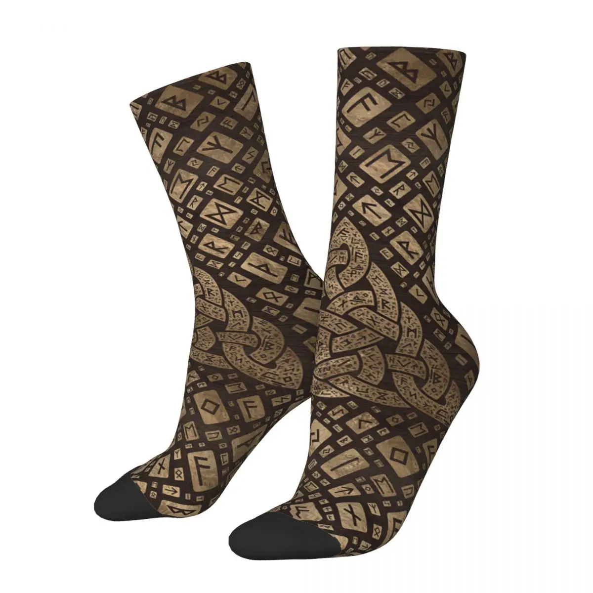 Triquetra y Runic Alphabet Wood And Gold Adult Calcetines Unisex, calcetines para hombre y mujer