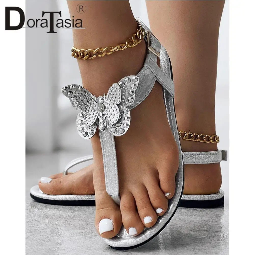 Big Size 43 New Ladies Flat Summer Sandals Fashion Rhinestone Bowknot Solid women's Sandals Casual Beach Flip Flop Shoes Woman