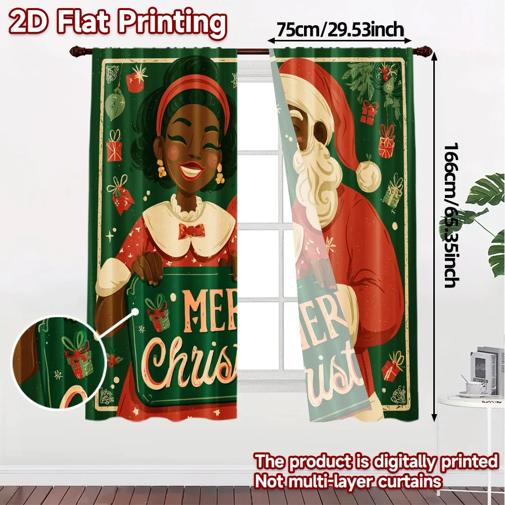 2D Flat Printing,JIT 2pcs, Curtains (Without Rod) FestiveCoupleXmas (5) Popular Curtain Polyester Curtains Decorations For Home