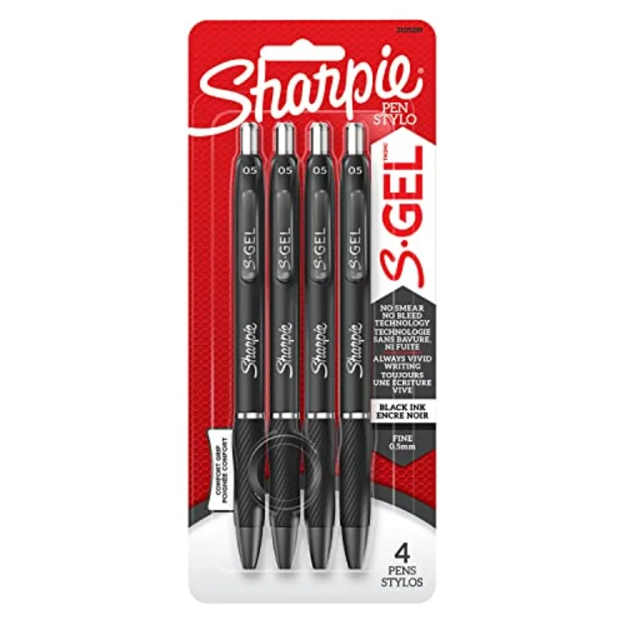 

S-Gel, Gel Pens, Fine Point 0.5mm,Black Ink Gel Pen, 4 Count
