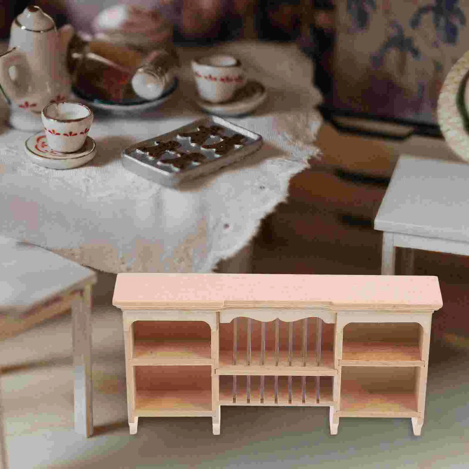 Estante para casa, vitrina de madera en miniatura, decoración para habitación de juguetes, modelo de cocina blanca