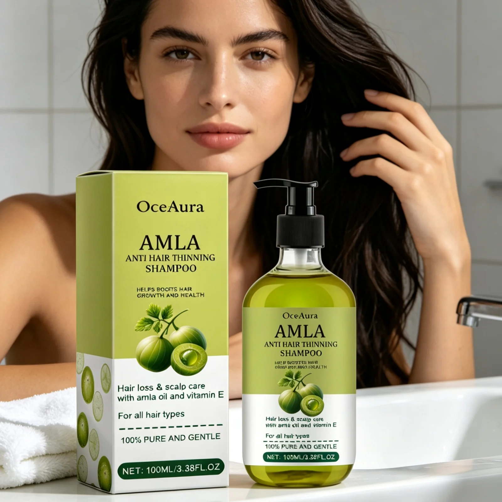 OceAura Amla Hair Shampoo Repair Damaged Hair Texture Relieve Dryness Reduce Frizzy Enhancing Fullness Gentle Cleansing Shampoo