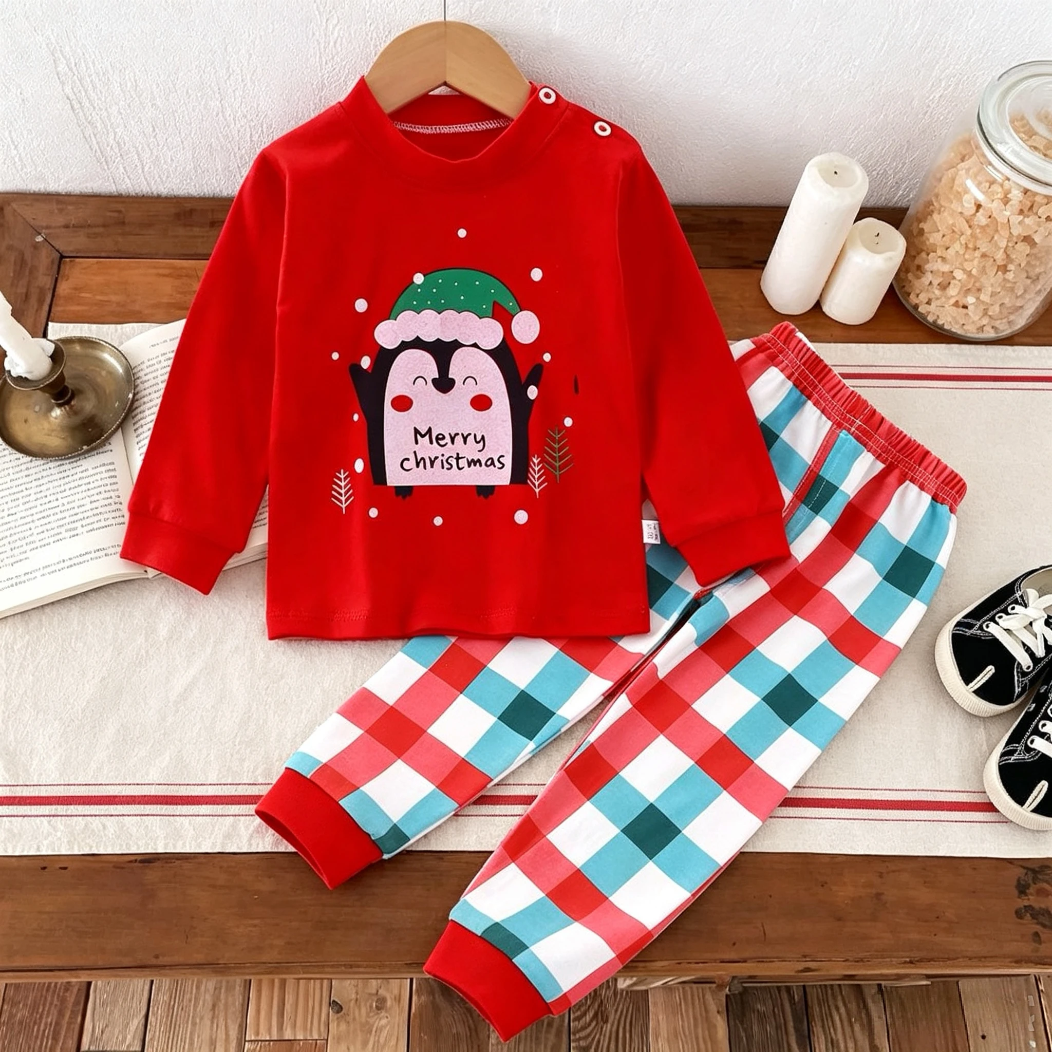 Christmas Printed Baby Long Sleeve Suit Home Clothes Underwear Set Autumn Winter Kids Pajamas Two Piece Outfits Tops + Pants