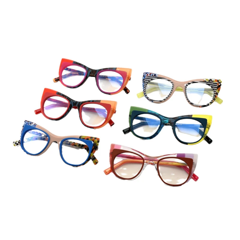 

Acetate Cat Eye Color Blocking Glasses Frame Women Myopia Reading Decoration Eyeglasses Men Optics Prescription Trendy Eyewear