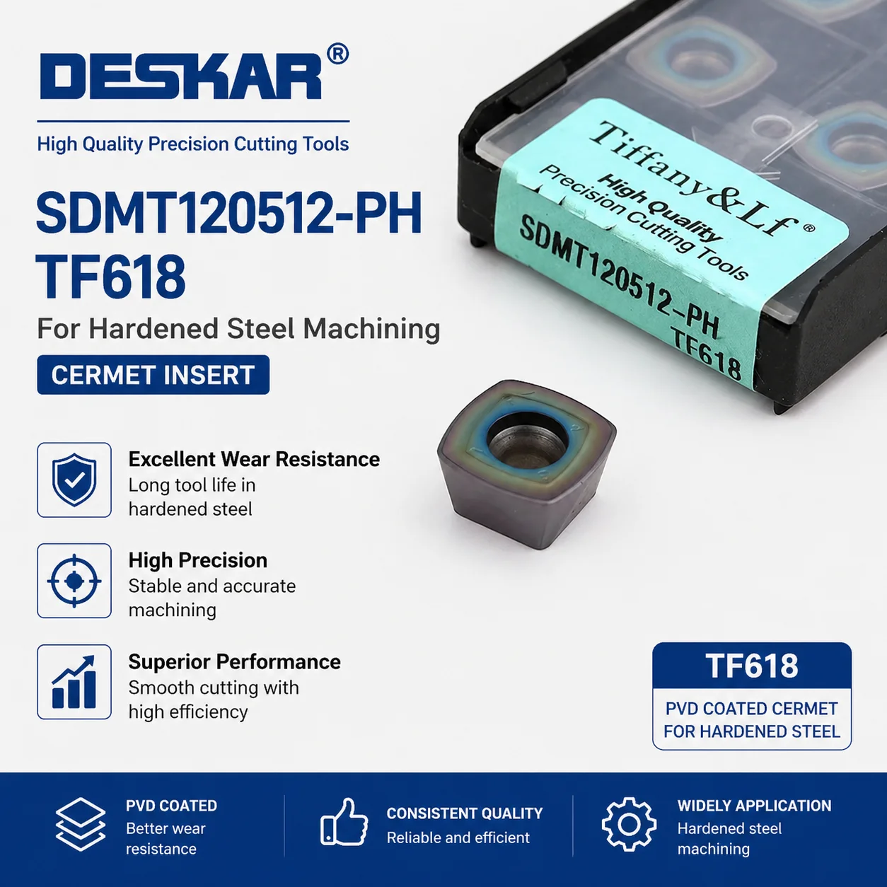 Твердосплавные фрезы DESKAR SDMT120512 SDMT150512 PH TF618 для быстрой обработки закаленной стали на станках с ЧПУ, с цветным покрытием