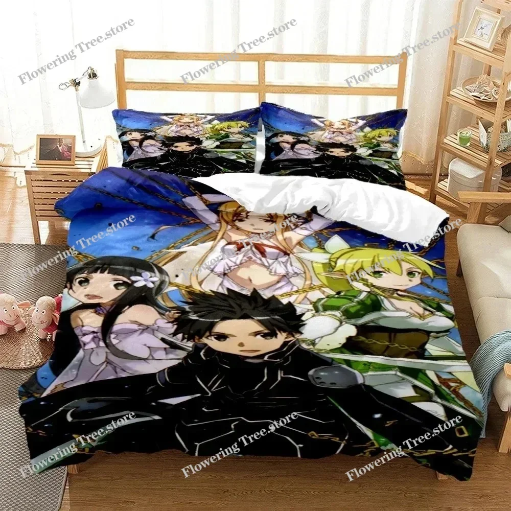 Fashion SAO Anime Art Print Three Piece Bedding Set Fashion Article Boys or Adults for Beds Quilt Covers Pillowcases Bedding Set