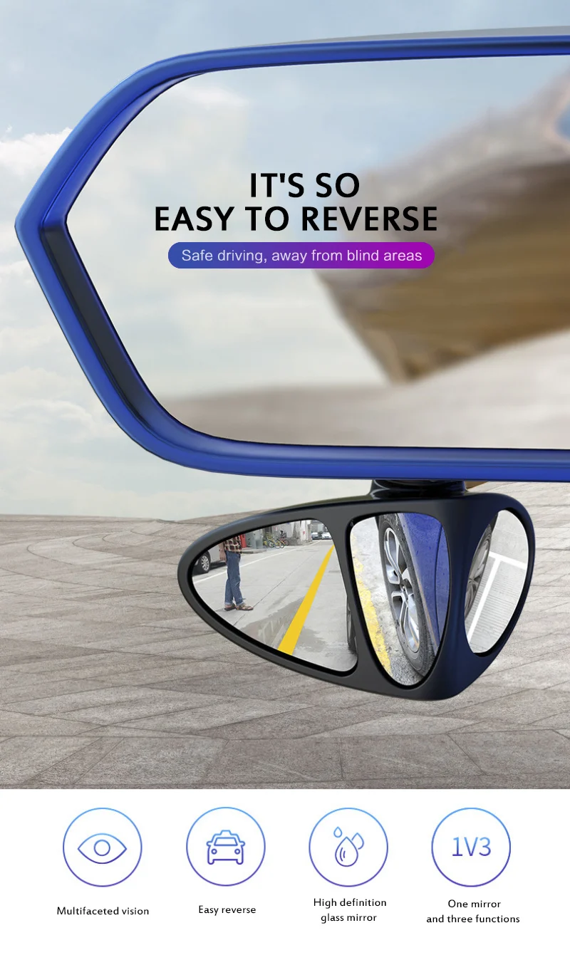 2024 Car Rearview Mirror Blind Spot Mirror Front And Rear Wheels 360° Adjustable Wideangle Blind Spot Reflective Reversing