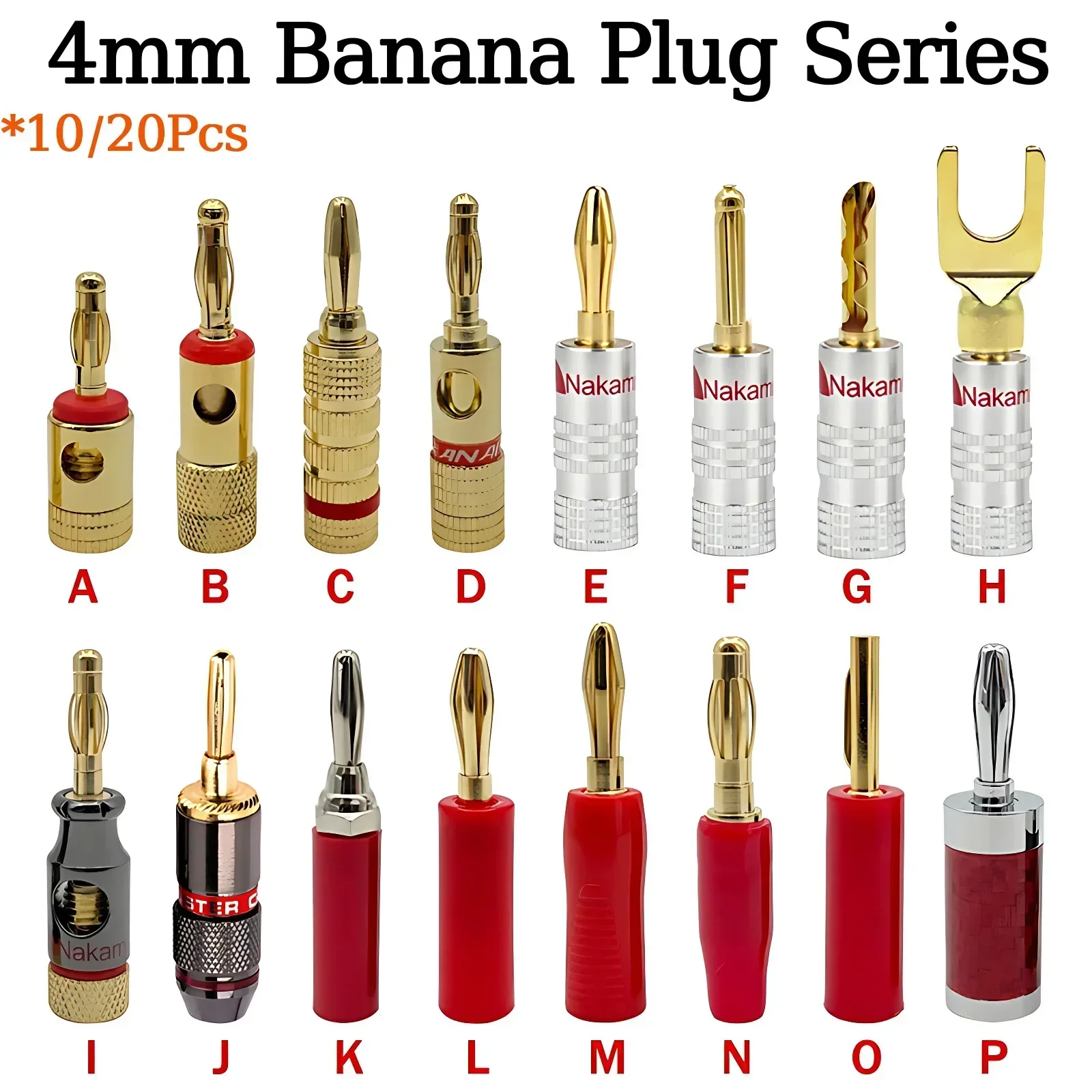 

10/20Pcs Banana Connector Plug Musical Sound 4MM Banana Plugs with Gold-Plated Jacks for Audio and Video Speakers