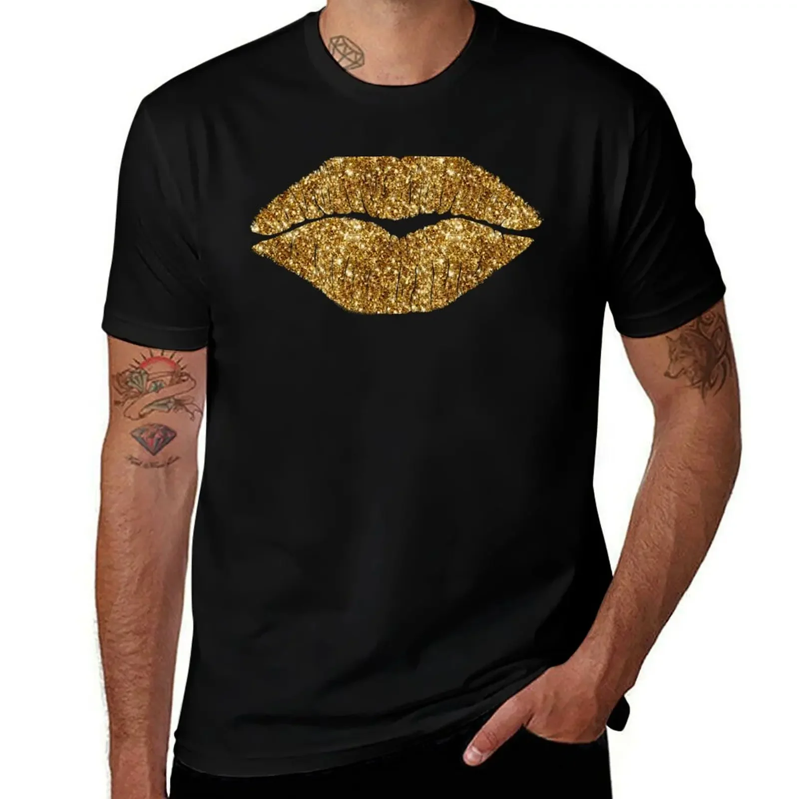 24 Karat Kiss lips, gold lipstick T-Shirt Funny t-shirt luxury designer heavyweights Blouse t shirts for men