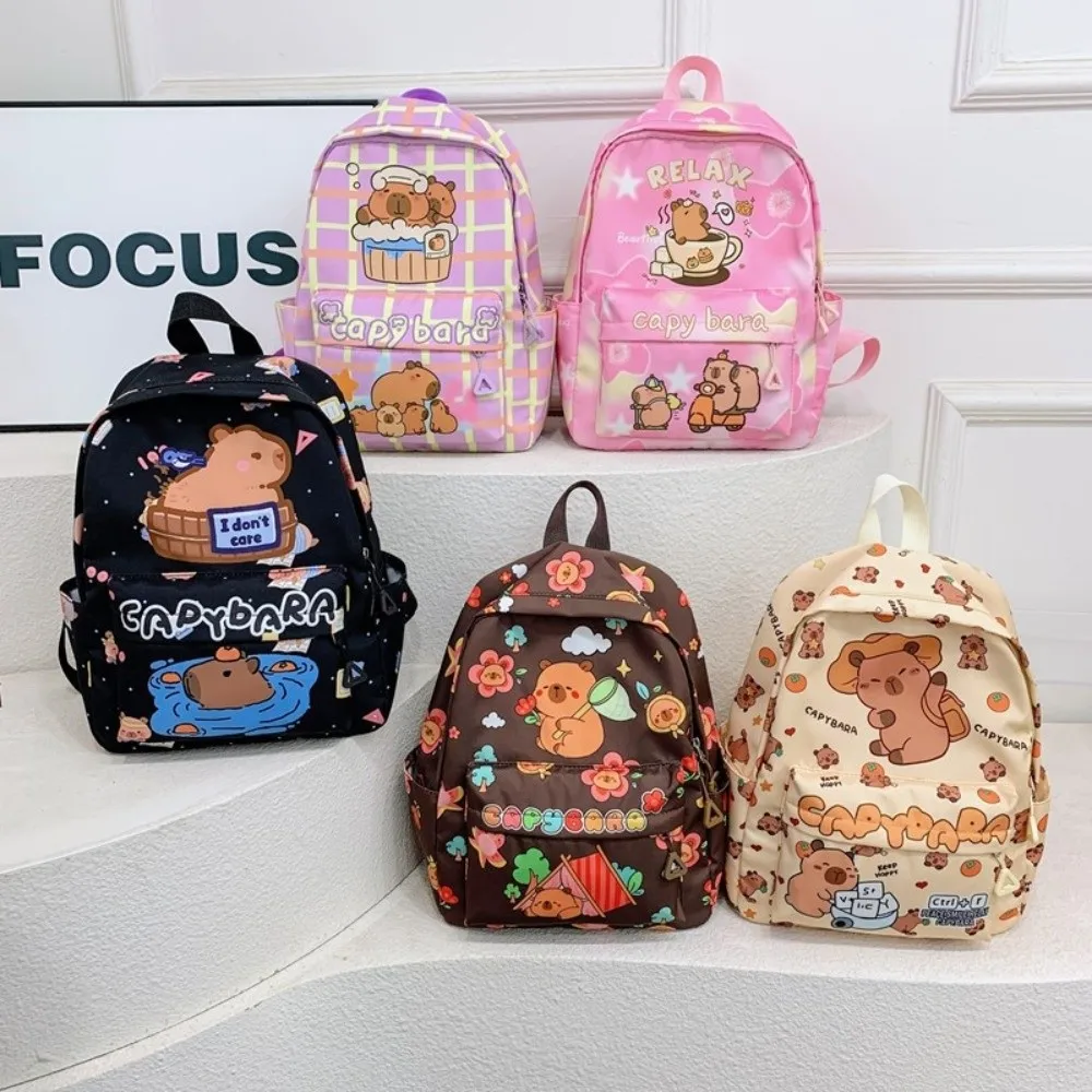 Cute Cartoon Capybara Backpack Large Capacity Breathable Student Schoolbag Ultra-light Nylon Book Bag