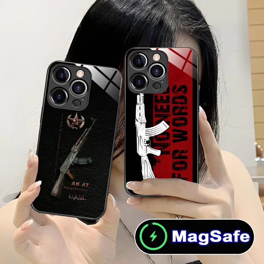 

Эстетичный чехол для телефона AK47 для iPhone 17 16 15 14 13 12 11 Air Pro Max Plus Mini MagSafe, стеклянный, цветной, красивый