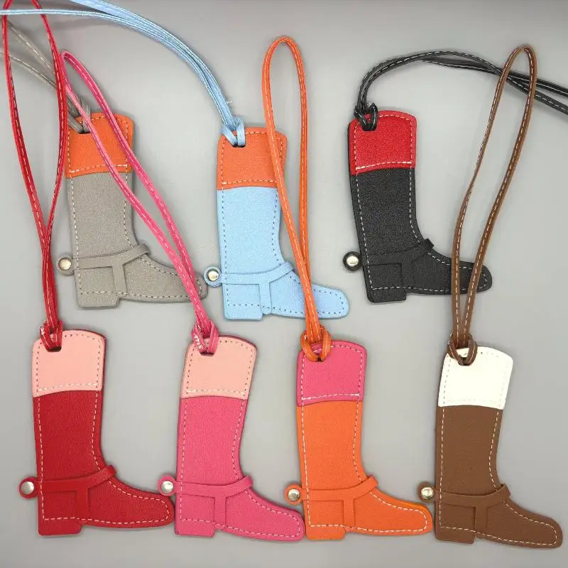 Color-Block Handmade Leather Boot Charm Portable Bag Pendant Keychain Suitable for Shoes Bags Accessory