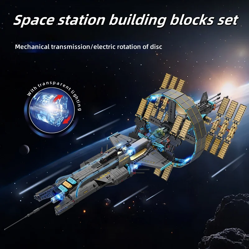 Juego de bloques de construcción de estación espacial, tamaño grande con módulos de iluminación y potencia, modelo aeroespacial altamente detallado para adultos y adolescentes