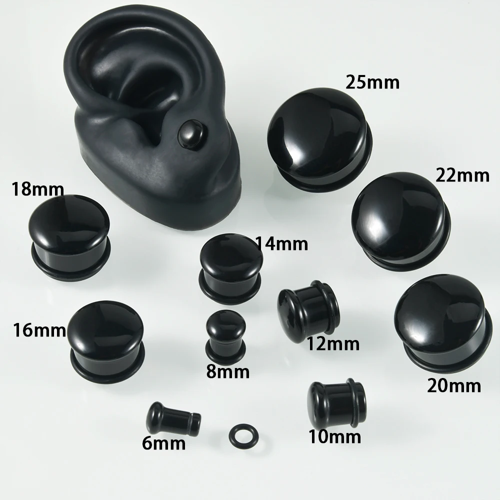 Pair Black Simple Ear Plug For Man Single Flare Tunnel Gauge Ear Stretching Expander Ear Gauges Stretcher Body Piercing 6mm-25mm