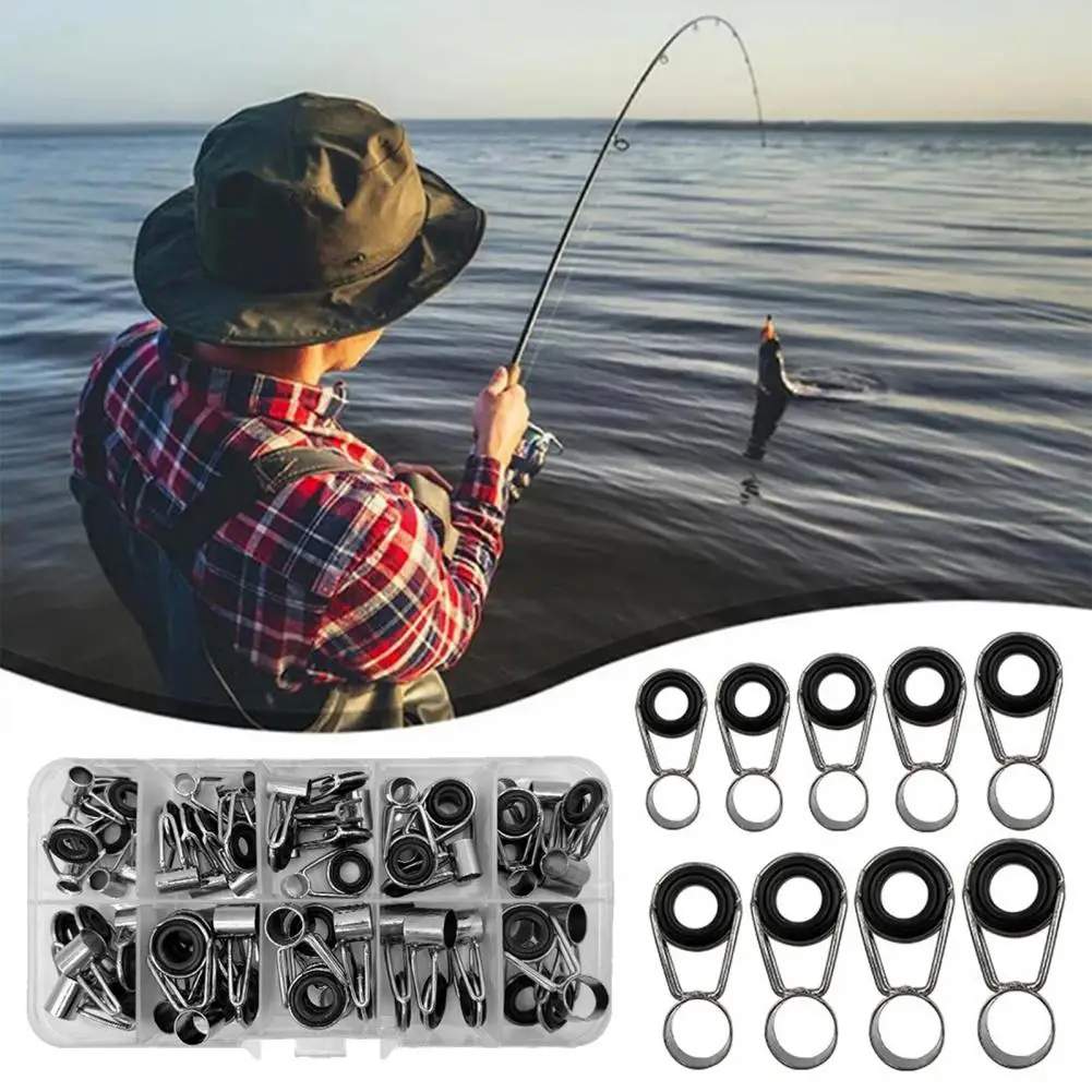 Smooth Guide Ring Stainless Steel Ceramic Fishing Rod Guide Ring Assortment Kit for Freshwater Pole Repair 45 Pieces/box Rod