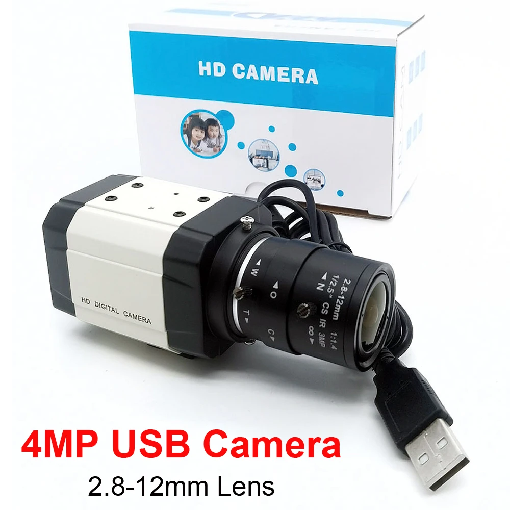 SMTKEY 4MP 30fps USB Webcam HD 2.8-12mm Varifocal Zoom Lens UVC Mini Box PC Camera For Live Streaming Conference