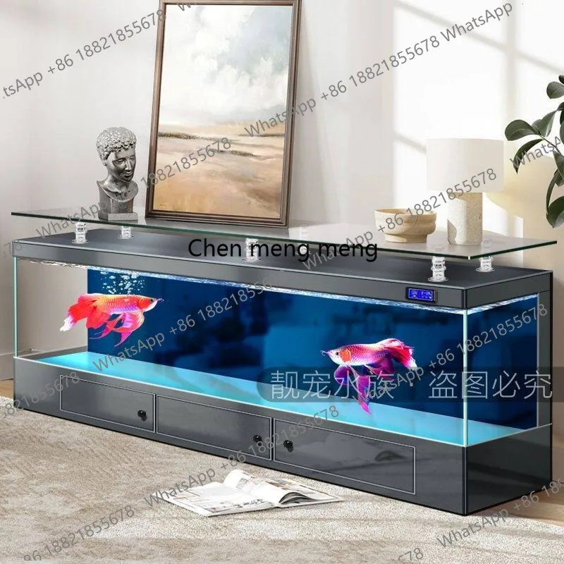 

New home TV cabinet, fish tank, aquarium, living room against the wall, full set with cabinet, ultra-white glass,