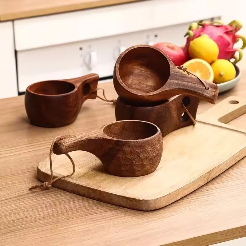 Return to Nature in 2026 Finland Handmade Wooden Mug, Nordic Style Portable Outdoor Camping Travel Coffee Beer Cup Drinkware