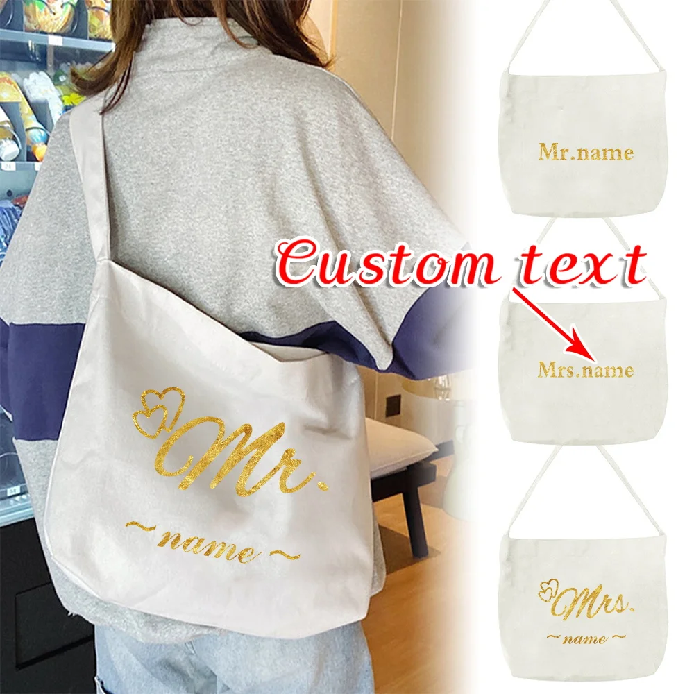 Customized Name White Shoulder Bag New Women's Canvas Shoulder Bag Multi Functional Shoulder Bag Gold Letter Pattern