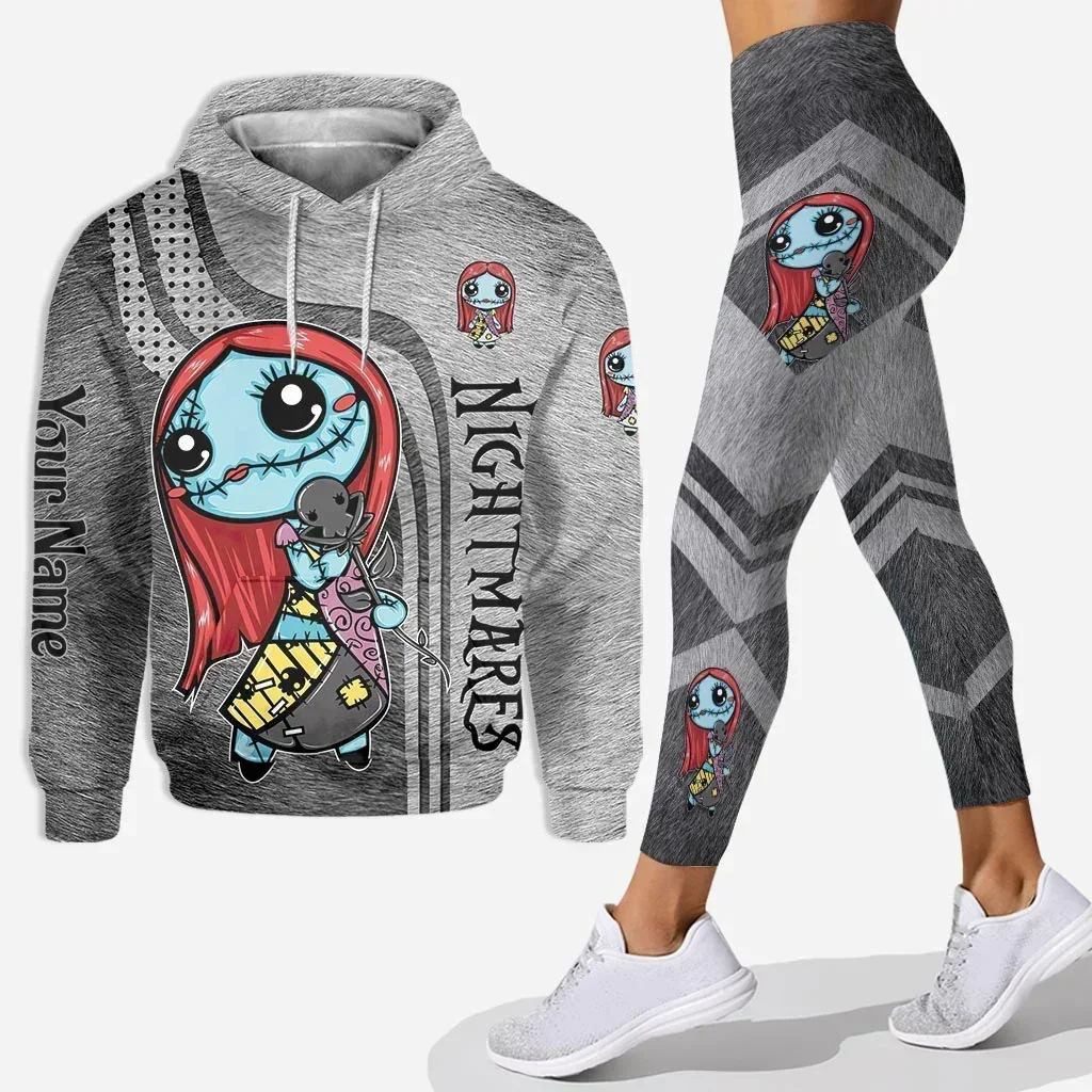 New Nightmare Before Christmas Sally Hoodie Leggings Yoga Set Womens Disney Jack Skellington Hoodie Sports Leggings Tracksuit