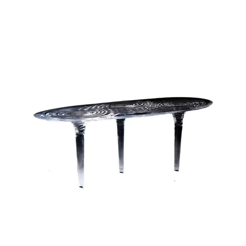 Transparent resin oval water corrugated coffee table, light luxury modern, acrylic special-shaped table