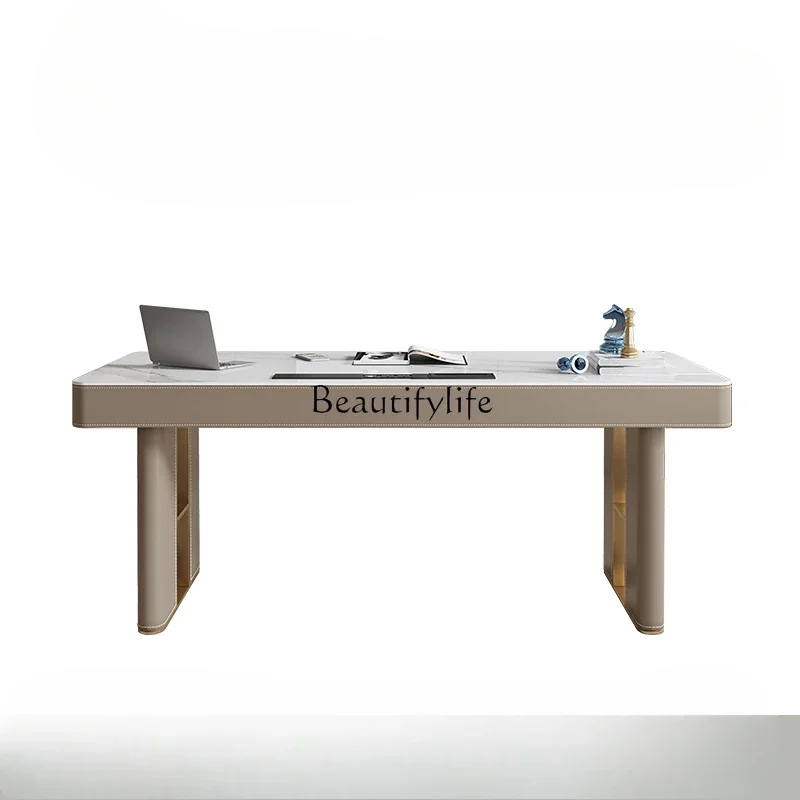 

56Light luxury modern home small apartment study desk minimalist rock slab computer desk