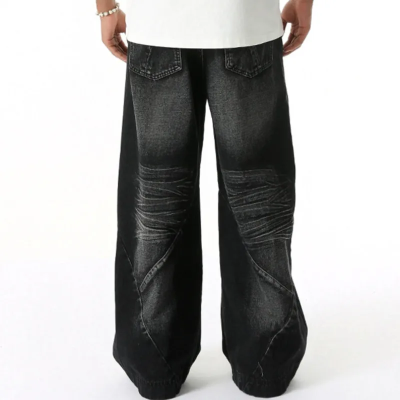 جينز رجالي بنمط الشارع الأمريكي المغسول بنمط شعيرات القط فضفاض غير رسمي متعدد الاستخدامات ثلاثي الأبعاد مستقيم الساق #3