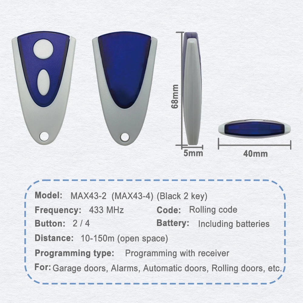 NOVOFERM NOVOTRON TORMATIC Garage Door Remote Control 502 MAX43-2 504 MAX43-4 512 MIX 43-2 433.92 MHz Handheld Transmitter