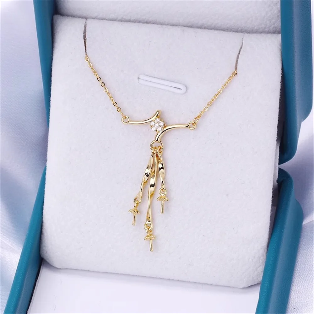 

18K Gold Plated Pearl Chain Set, DIY Jewelry Making Supplies, Blank Pendant Bases for Handmade Accessories, No Pearl