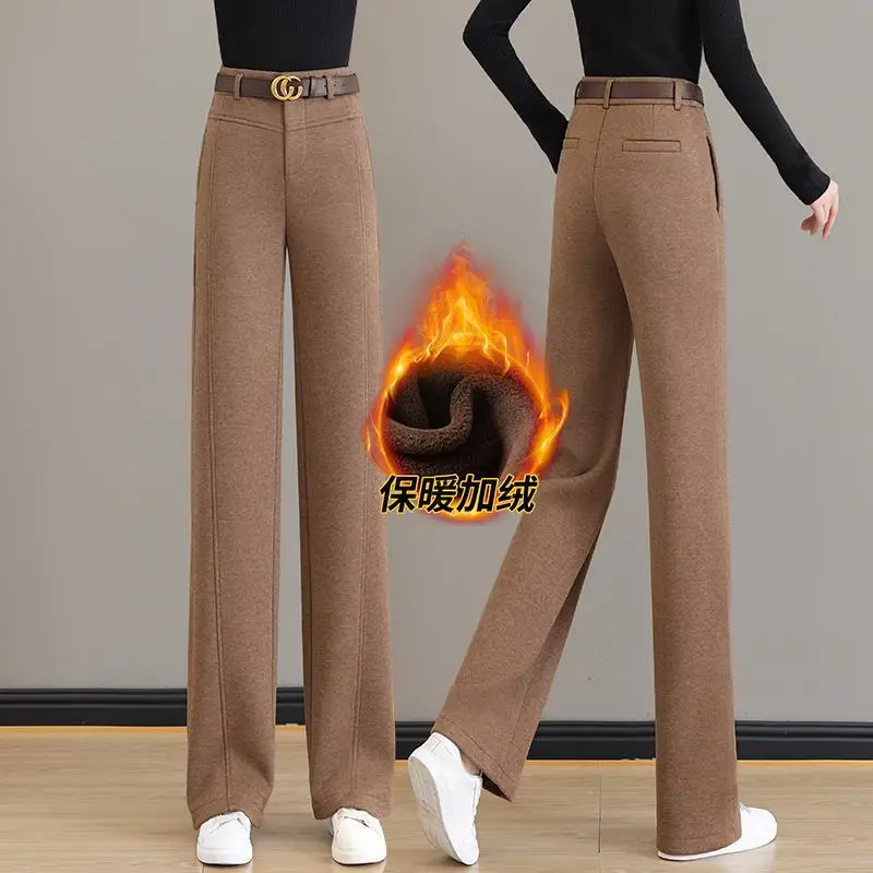 Women's Pants Woolen Autumn Fleece-lined Thickened Straight