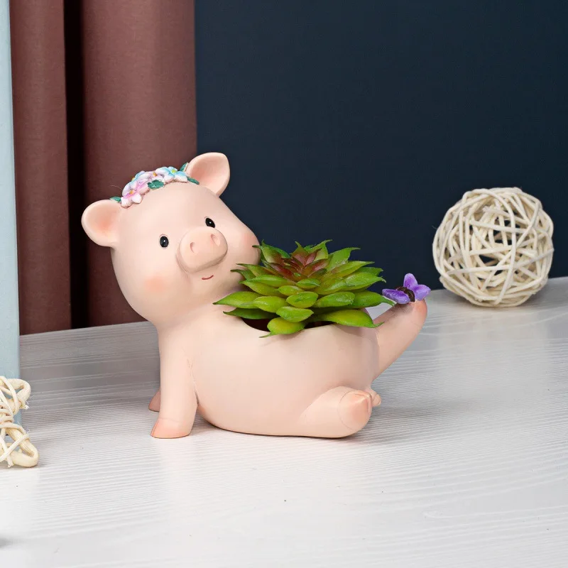 Creative fleshy flowerpot suit  combination personality cute little pig cartoon meat plant size caliber flowerpot planting