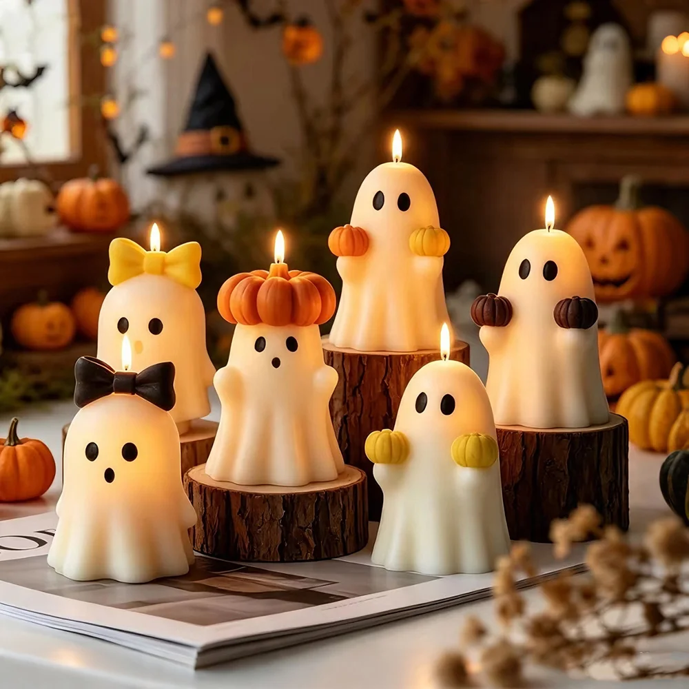 Halloween Cute Pumpkin Ghost Silicone Candle Mold, Handmade Ghost Incense aroma Gypsum Resin Mold, Candle Making Materials