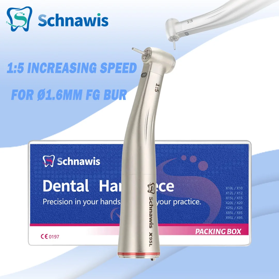 X95L Dental Against Contra Angle 1:5 Increasing Speed Handpiece LED Fiber Optic Handpiece Inner Water Red Ring contraangulo