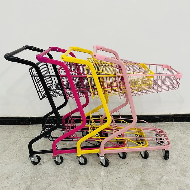 Internet celebrity street stall trolley supermarket shopping cart convenience store KTV pink Japanese double cart photo props