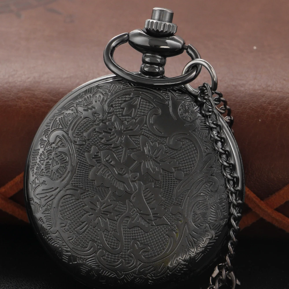 Antique Black Retro Time Gem Necklace Clock Sea Adventure Captain Badge Quartz Pocket Watch Men's and Women's Accessories Gift