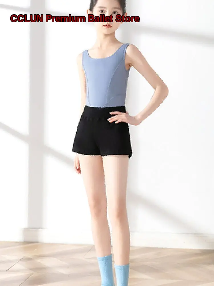 Women's Chinese Dance Summer Short Sleeves Wide Spaghetti Strap Art Exam Body Suit Gymnastics Leotard Cropped Pants Set