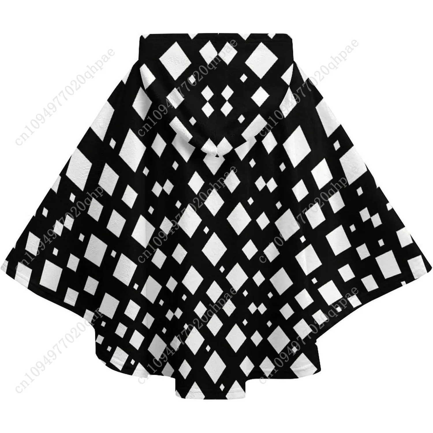 Уютный фланелевой свитер-одеяло, черно-белая квадратная толстовка с геометрическим рисунком и карманами для детей и подростков