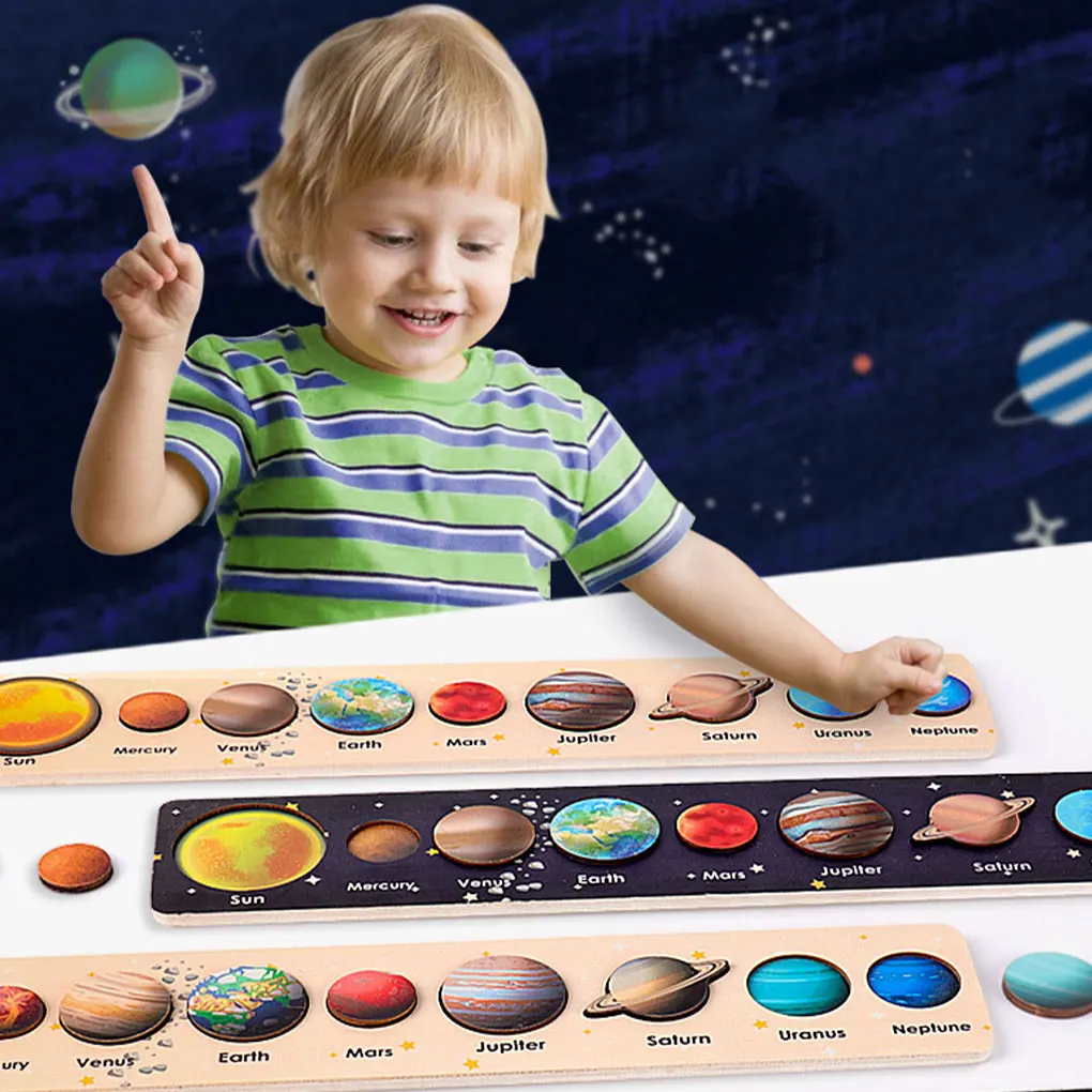 Kids Board Gift Stimulate Cognitive And Fine Motor Skills With Wooden Planets Toys Early H style