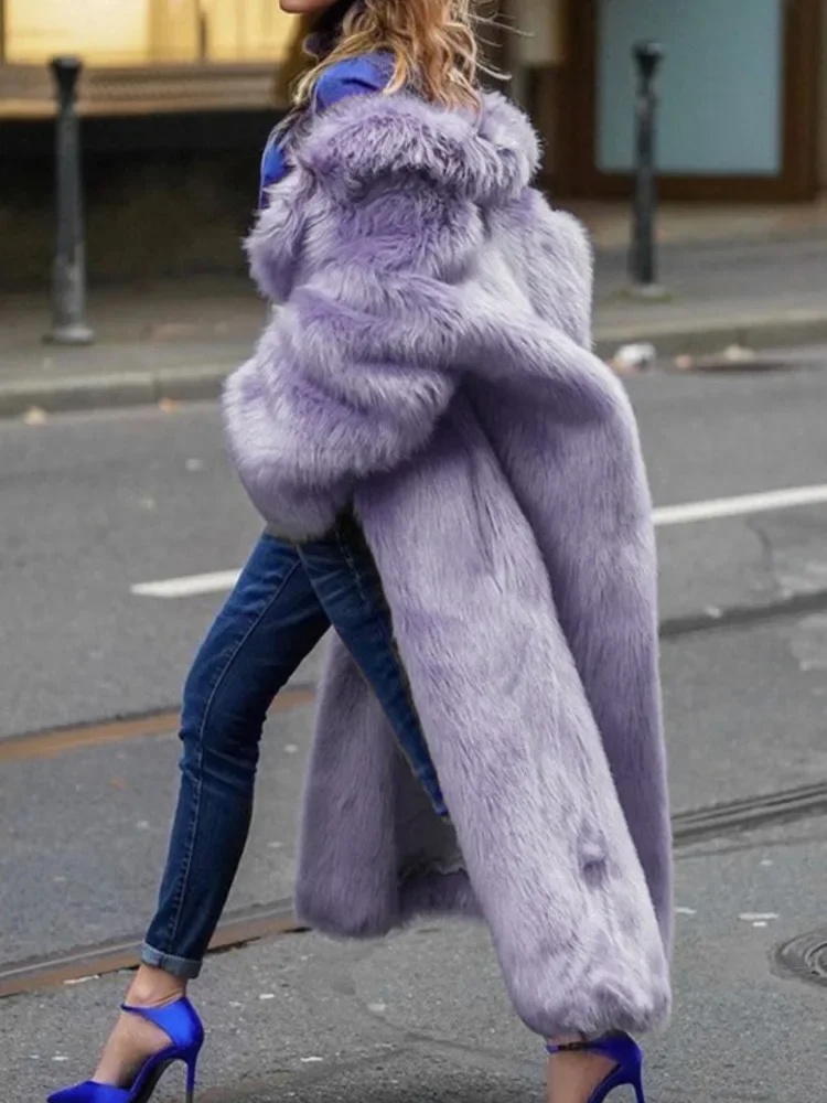 Street Fashion Jacket European Style Lapel Loose Cardigan All Match Thick Warm Faux Fur Jacket Women 2025 Autumn Winter