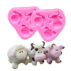 Cute Farm Animals Head Fondant Mold Cow Sheep Pig Silicone Cake Pop Decoration Cupcake Topper 3D Chocolate Candy For Baby Shower