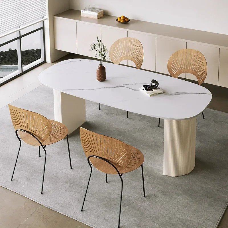 A Wall slate dining table and chair combination modern simple semi-round island small apartment dining table