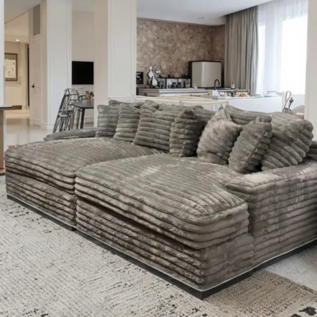 #High Quality Three-Seat Modular Sectional Sofa Couch Set Customized American Thick Striped Corduroy Upholstered for Apartments