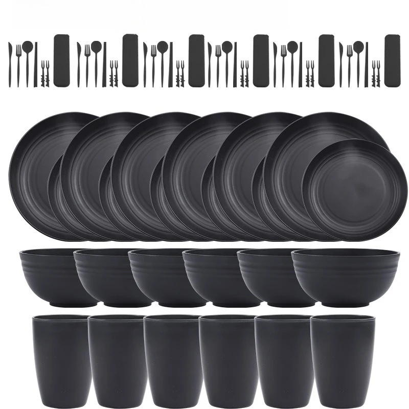 

Black wheat straw PP plates, bowls, plates and cups, home dining plates, soup bowls, cups and tableware sets
