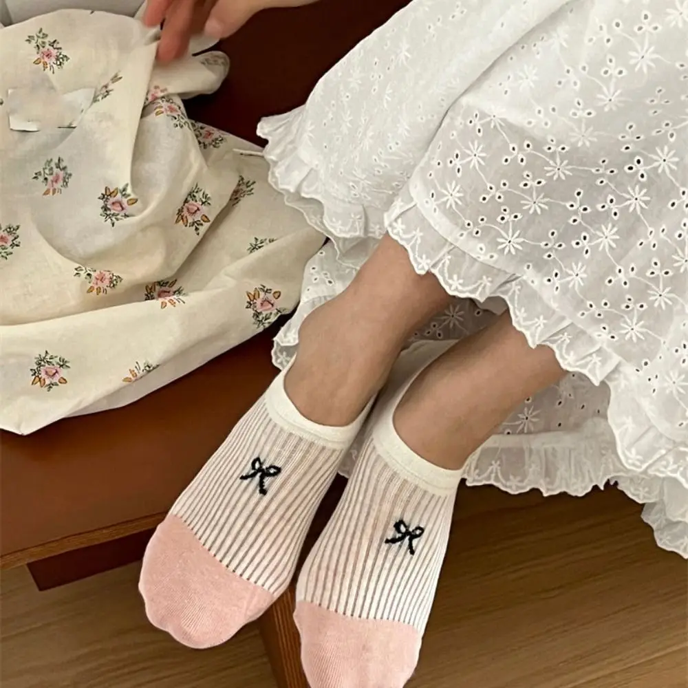 

Cotton Bowkont Boat Socks Ins Style Embroidery Balletcore Bow Socks Outdoor Breathable Invisible Calf Leg Hosiery