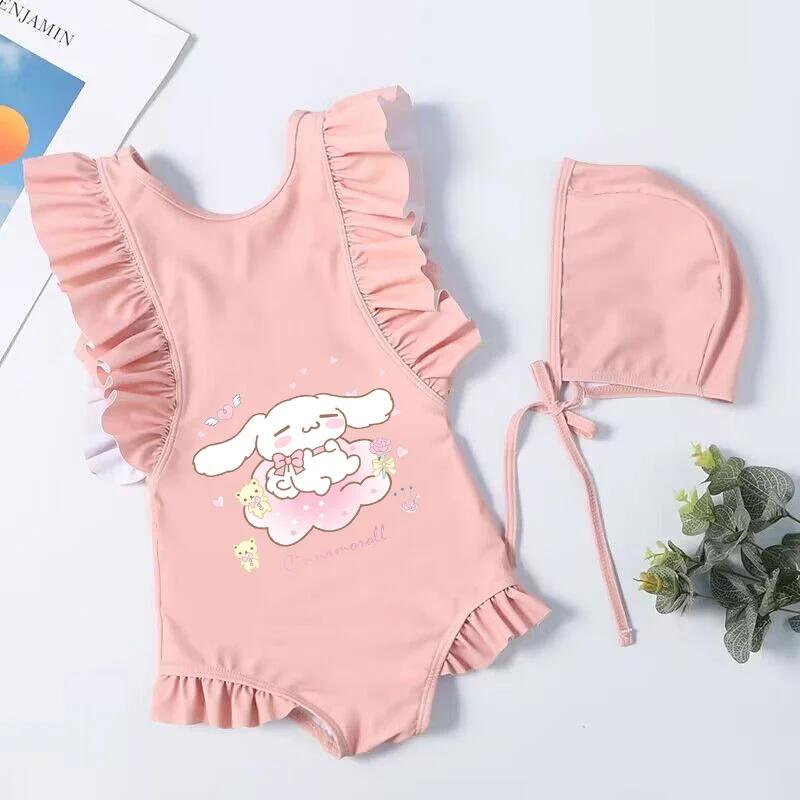 Cinnamoroll strój kąpielowy dla dzieci letnie stroje kąpielowe kostium plażowy dla dzieci noszą jednoczęściowy strój kąpielowy bikini sukienki bez