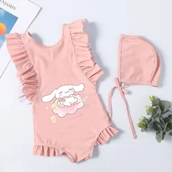 Cinnamoroll strój kąpielowy dla dzieci letnie stroje kąpielowe kostium plażowy dla dzieci noszą jednoczęściowy strój kąpielowy bikini sukienki bez rękawów dla dziewczynek