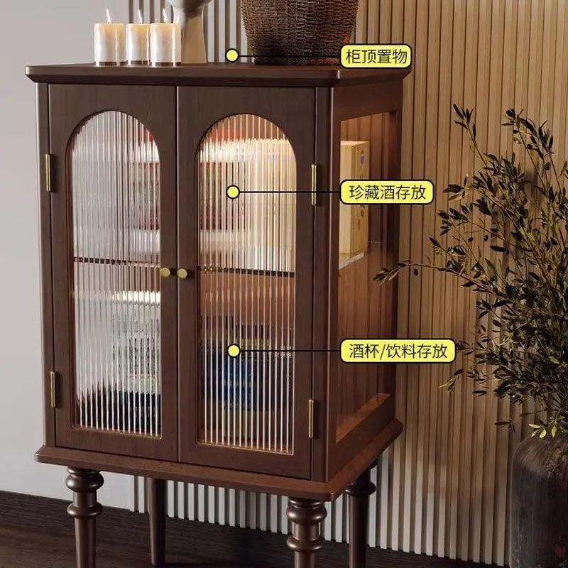 

American retro display cabinet side cabinet medieval all solid wood wine light luxury vertical storage