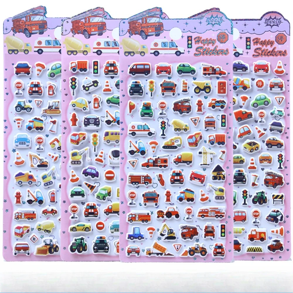 Cartoon Transport Vehicle Car 3D Puffy Foam Bubble Stickers, 3D Paste Decals, Students Gift Stickers Kawaii Journal Supplies
